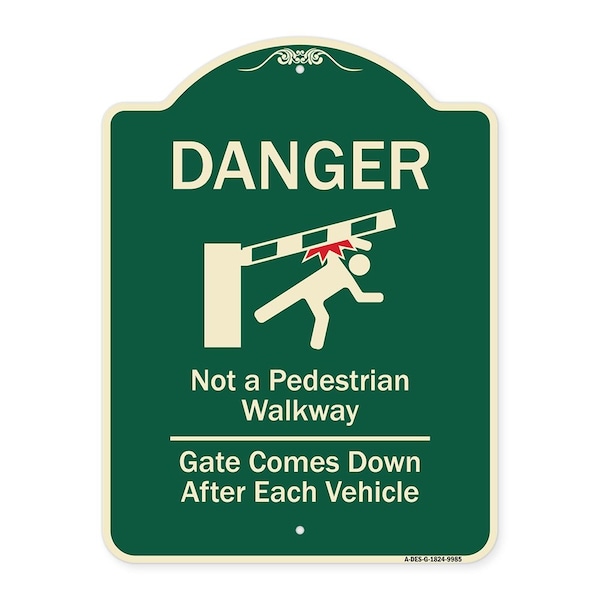 Designer Series-Danger Not Pedestrian Walkway Gate Comes Down After Each Veh, 24" x 18", G-1824-9985